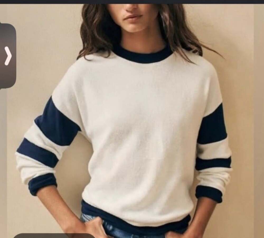 Faherty Beach Fleece Ringer Crew Sweatshirt Sz L Coastal Lightweight Preppy